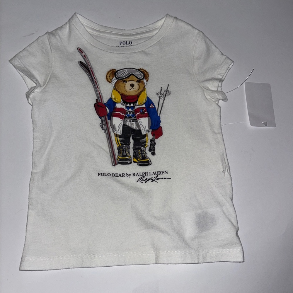 Polo Ralph Lauren Iconic Ski Polo Bear White Cotton Tee Shirt Toddler 2T Classic